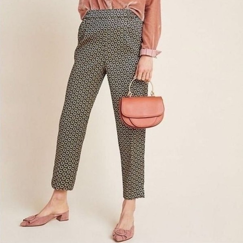 Anthropologie Larkin Jacquard Tapered Pants M